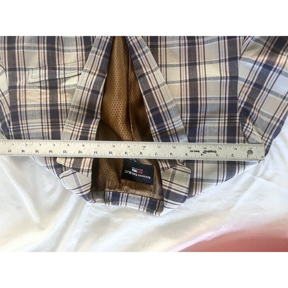 Banana Republic Mad Men Plaid Blazer 38S Tailored Slim Fit Navy Red Gold Lining - Picture 12 of 16